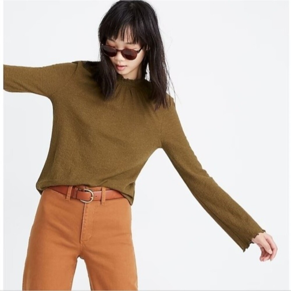 MADEWELL Texture & Thread Cream Ruffle Neck Long Sleeve Top Size M